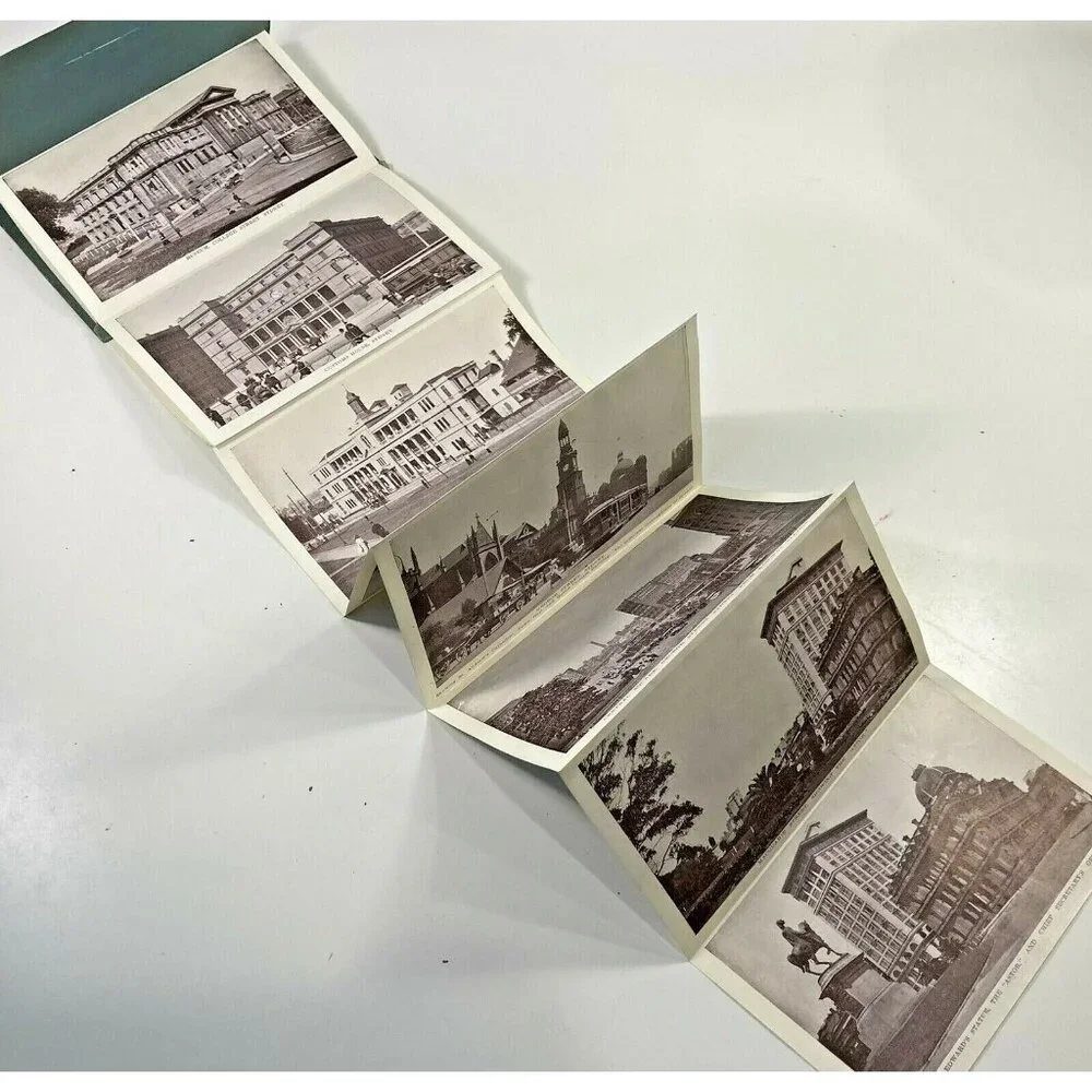 Sydney Australia Postcards 22 Picture Print Fold Out Unposted Blue Gold 1900s